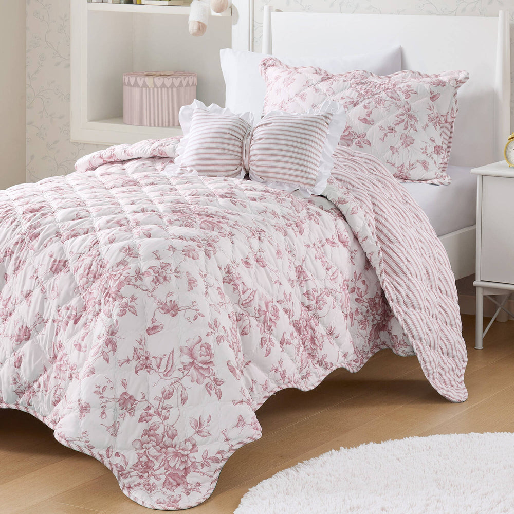 3 Pieces Twin/Twin XL Quilt Set with Decorative Pillow,Pink Media 7
