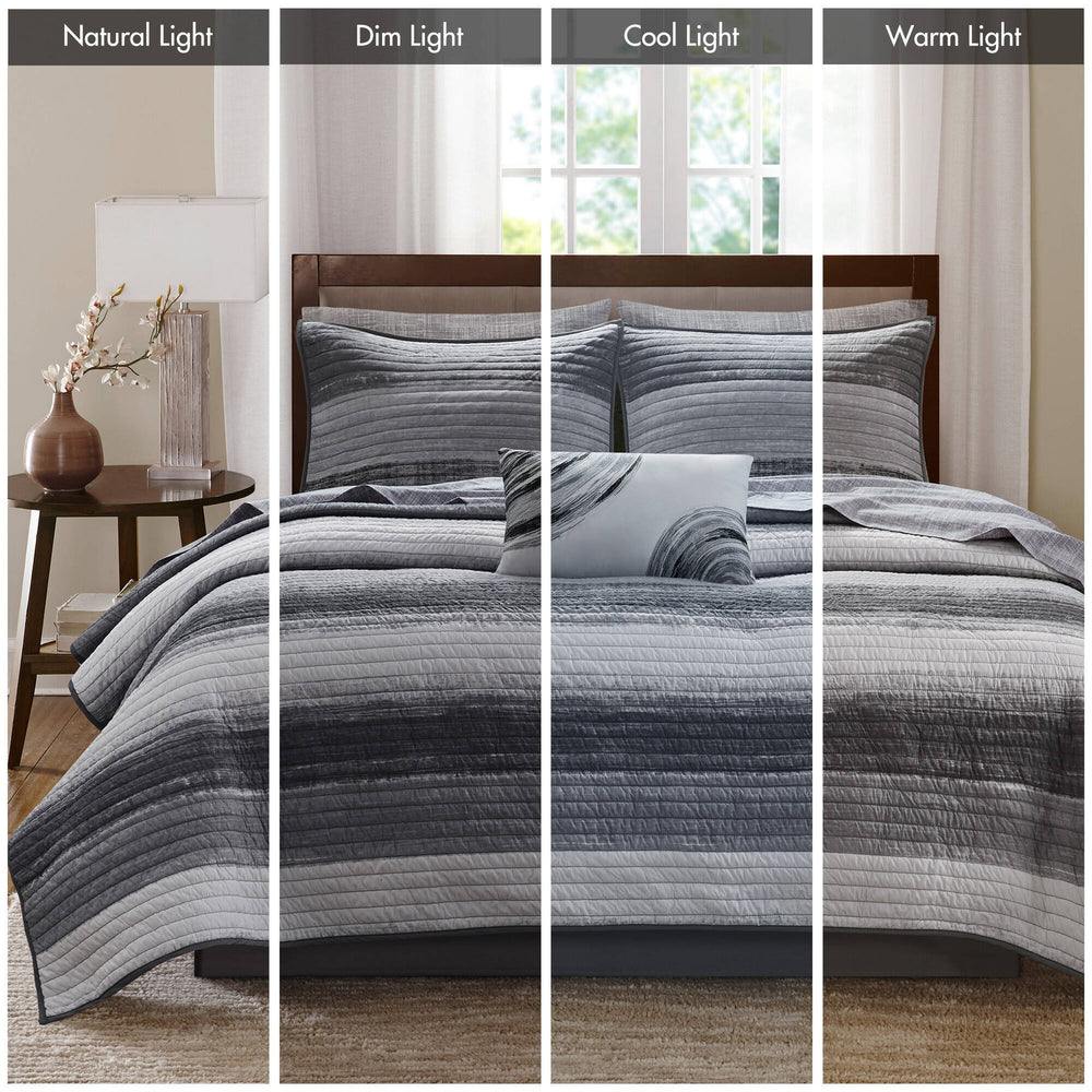8-Piece Queen 8 Piece Quilt Set with Cotton Bed Sheets,Black Media 5