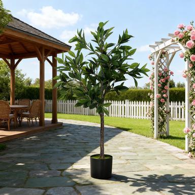Potted Fake Plant, Lifelike Laurel Artificial Tree,Green Media 1