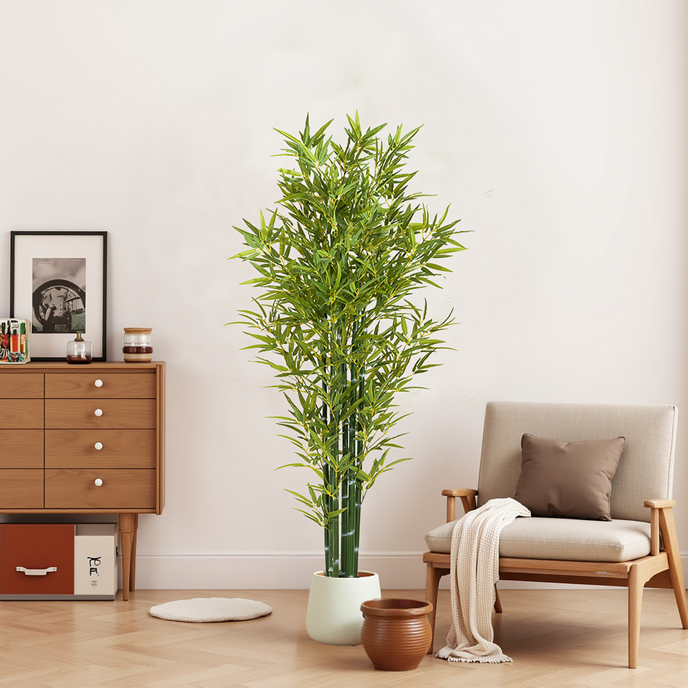 72' Artificial Bamboo with Black Plastic Pot, Set of 2 Media 2