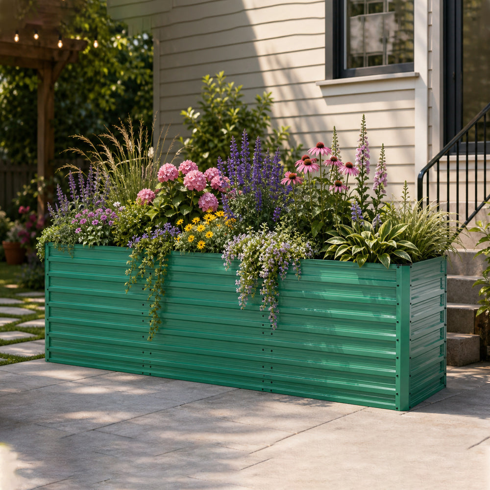 93.7' x 31.5' x 32.3' Raised Garden Bed Kit, 32' Ergonomic Height No Bending Metal Planter Box, Open-Ended Base for Drainage, 8 Reinforcing Rods, Rustproof Steel – Easy Assembly Media 9