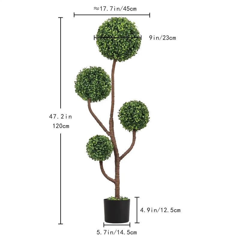 4FT Tall Artificial Boxwood Topiary Tree Large Faux Green Plant in Pot for Indoor Outdoor Patio Porch Garden Decoration, 1pc/set