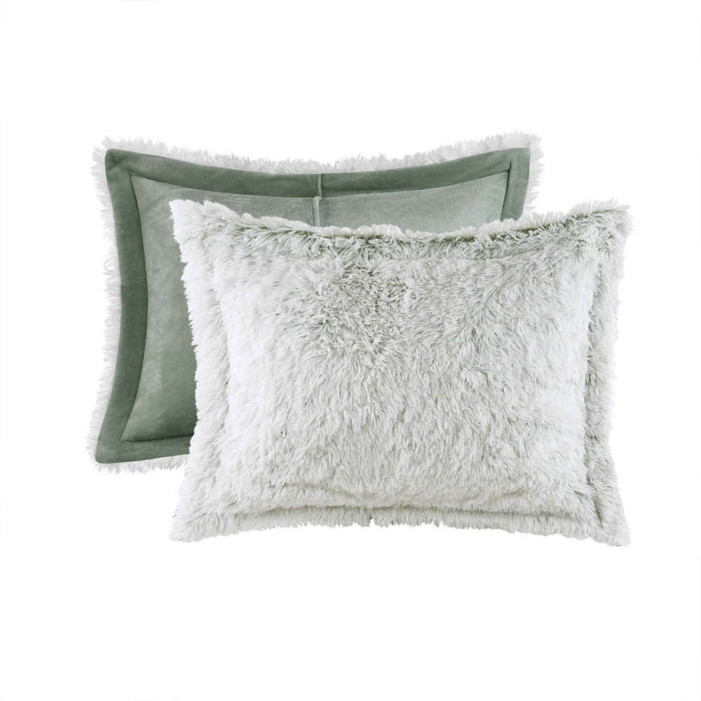Faux Fur Comforter Set Shaggy King Cal King Green White Bedding for Bedroom 3 Piece Media 7
