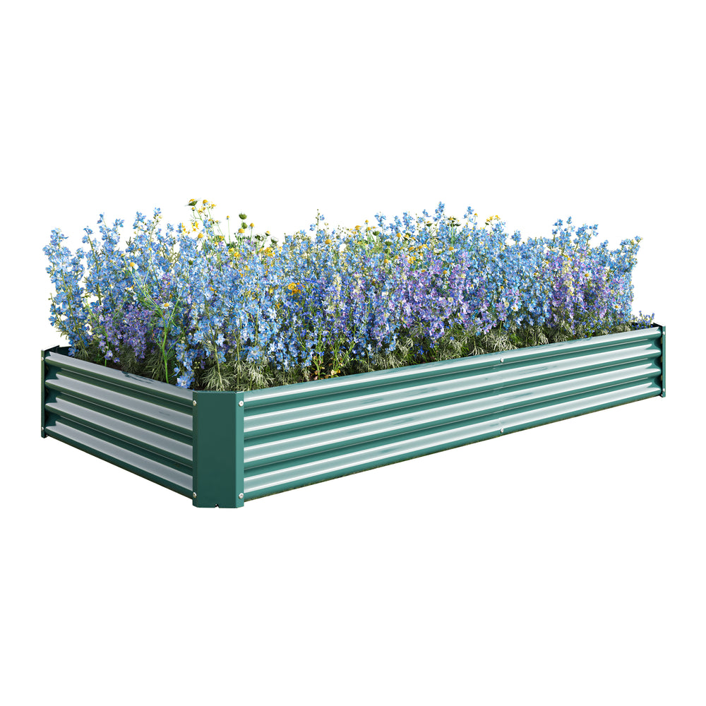 2PCS Green 8×4×1ft Metal Raised Rectangle Garden Planter Beds Media 12