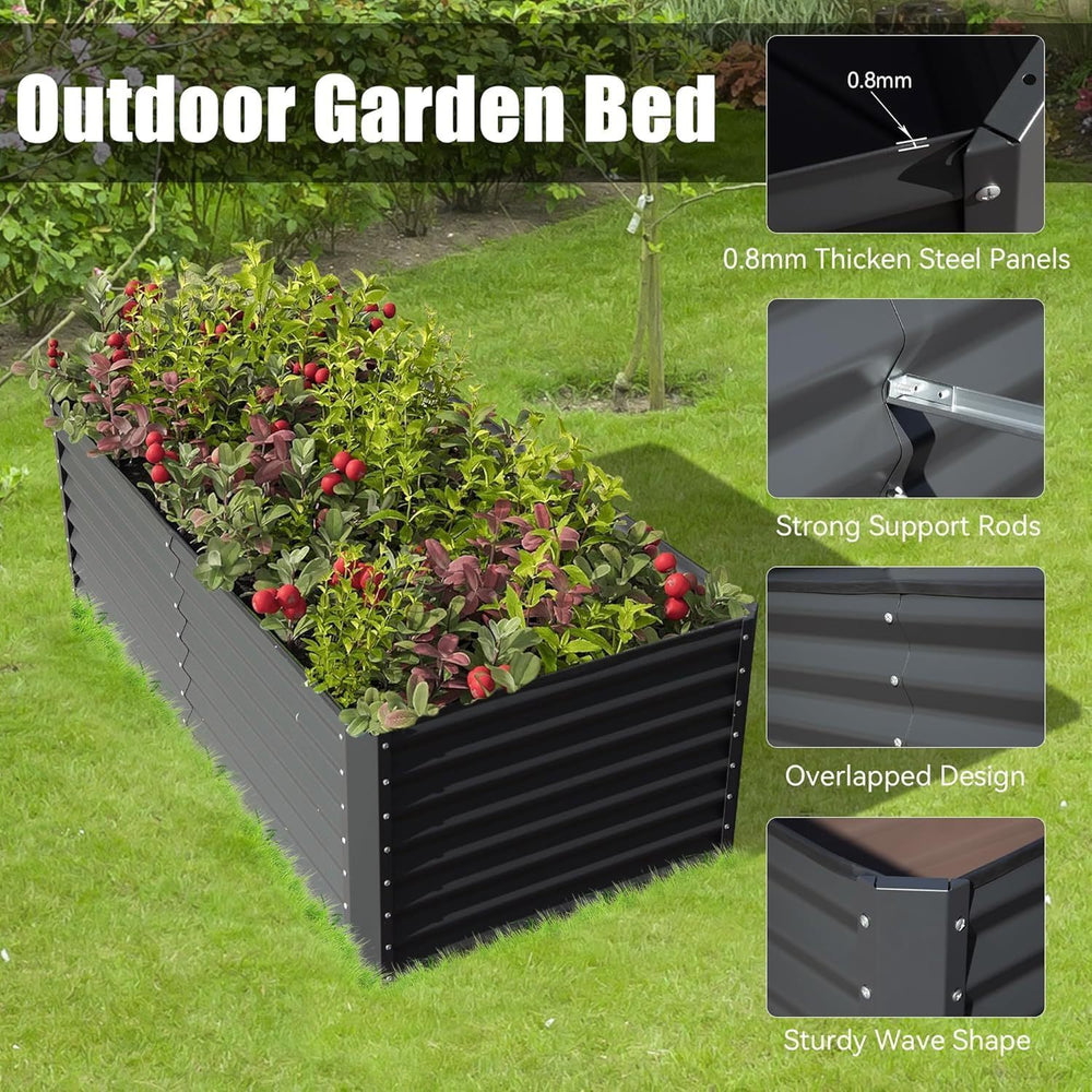 6x3x1.5ft Galvanized Raised Garden Bed, Outdoor Planter Garden Boxes Large Metal Planter Box for Gardening Vegetables Fruits Flowers, Dark Gray Media 7