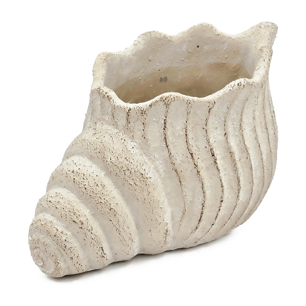 11.5x7x7' Sand and Cement Nautilus Shell Planter with Textured Beige Finish Media 4