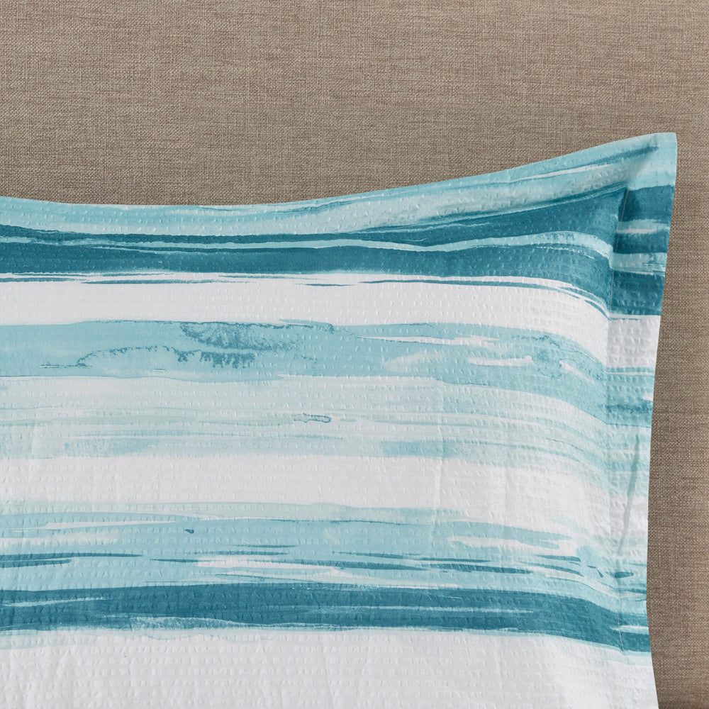 8 Piece Printed Seersucker Comforter and Quilt Set Collection Aqua King/Cal King Media 11