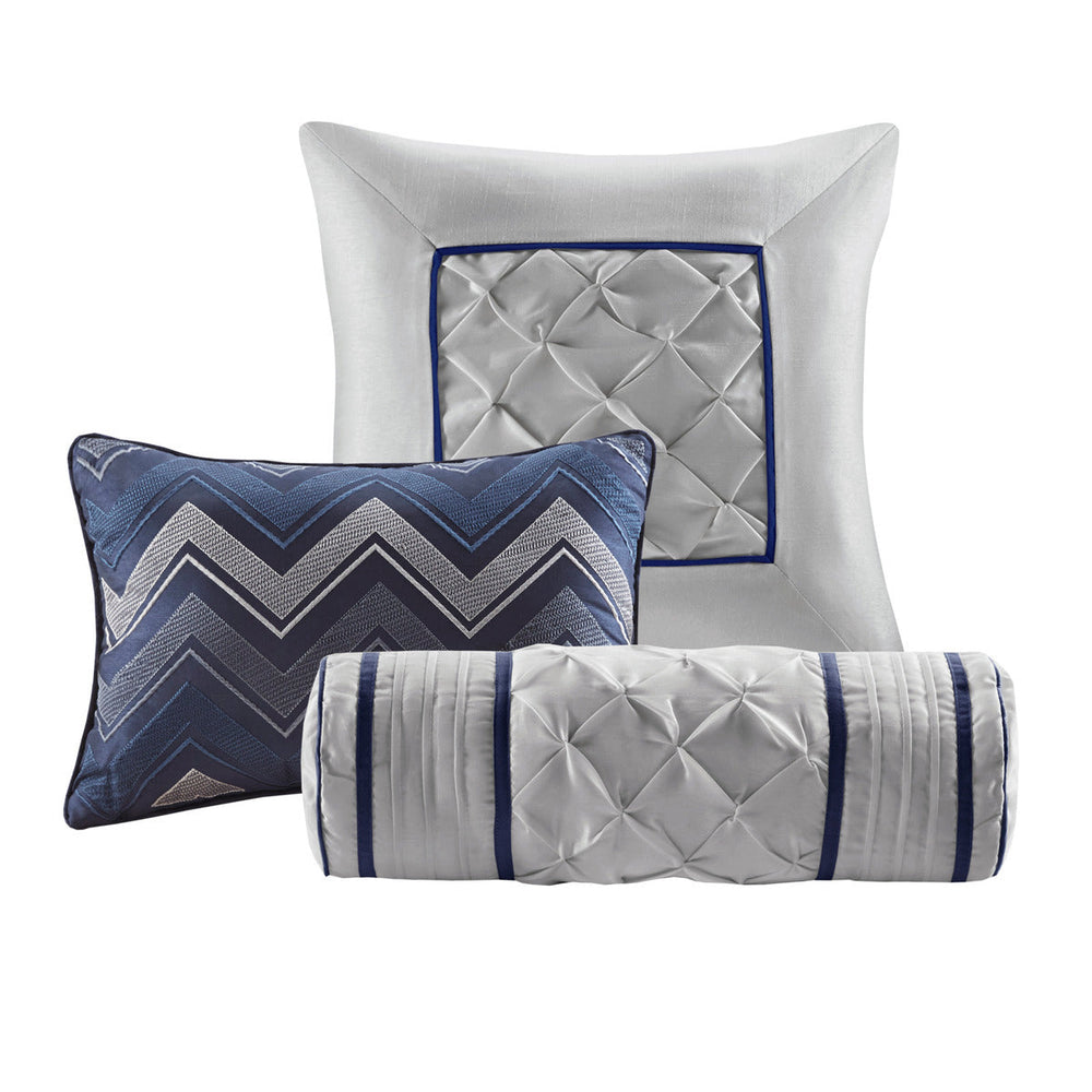7 Piece Tufted Comforter Set Navy Queen Media 4