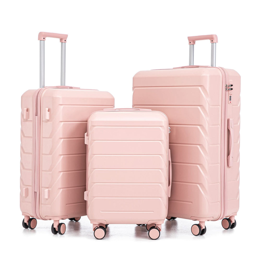 ABS Spinner Luggage 3 Piece Set Pink Matching Color & Combination Lock For Travel Use Media 21