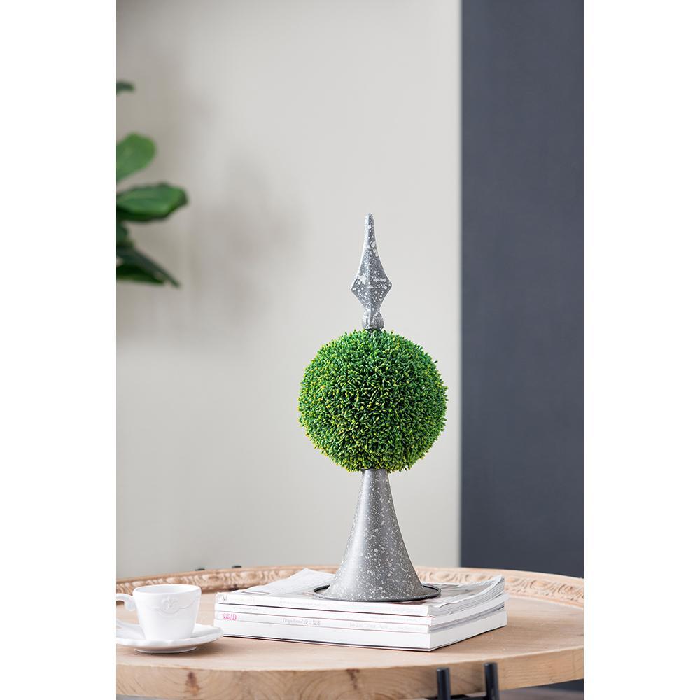 7x7x17' Faux Boxwood Topiary Sphere on Metal Spire Media 1