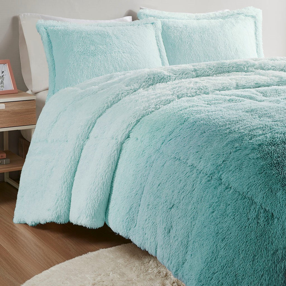 King/Cal King Ombre Shaggy Long Fur Comforter Mini Set Media 9
