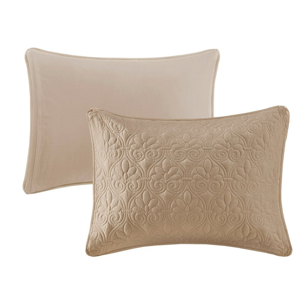 3 Piece Split Corner Pleated Quilted Bedspread Khaki King Media 2