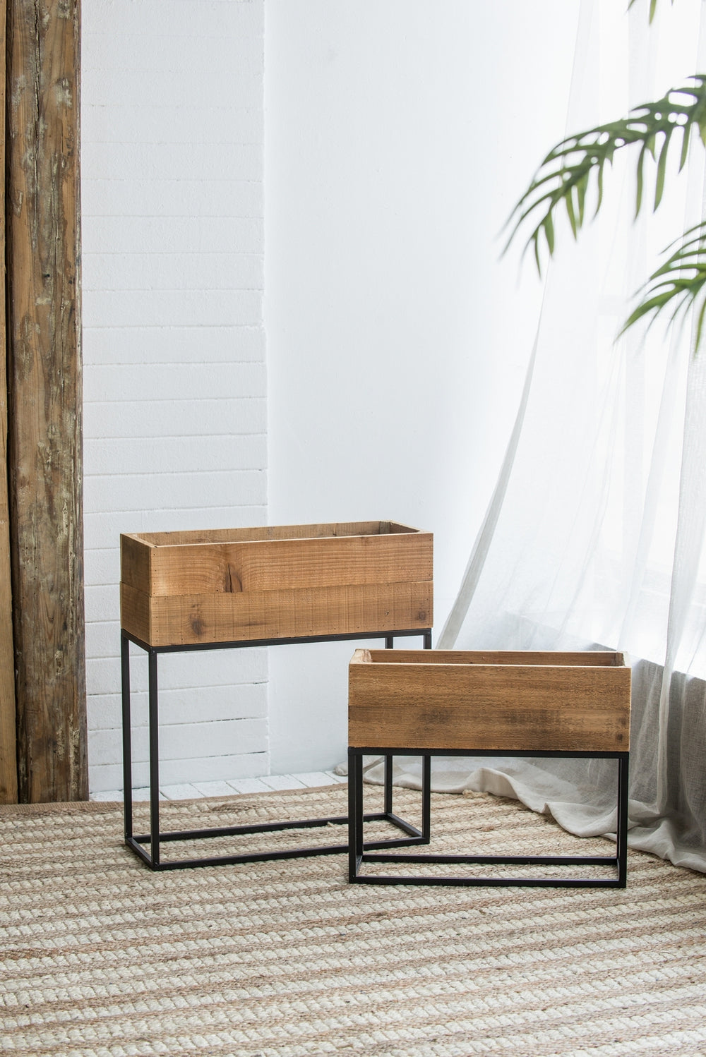 Set of 2 Used Wood Box With Black Iron Stand, L:21.5x8.5x23.5' S:19.5x6.5x16' Media 12