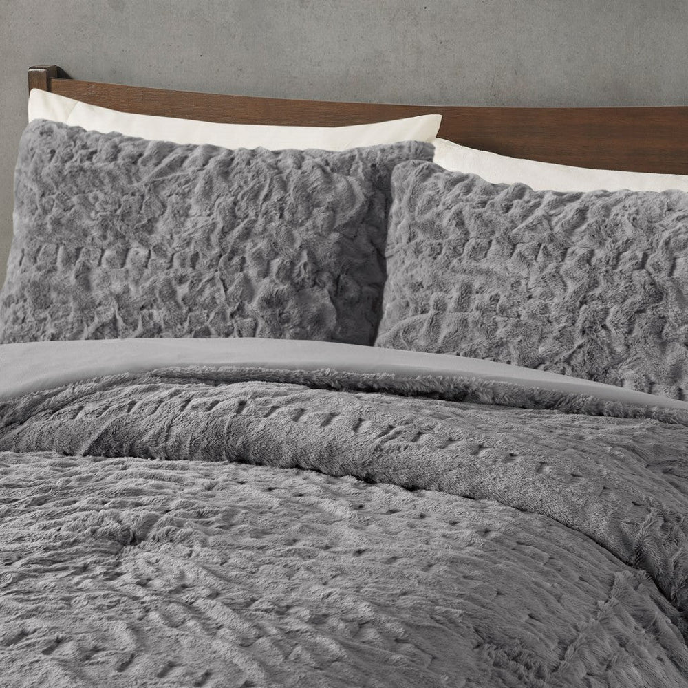 Full/Queen Ruched Fur Down Alternative Comforter Set Media 7
