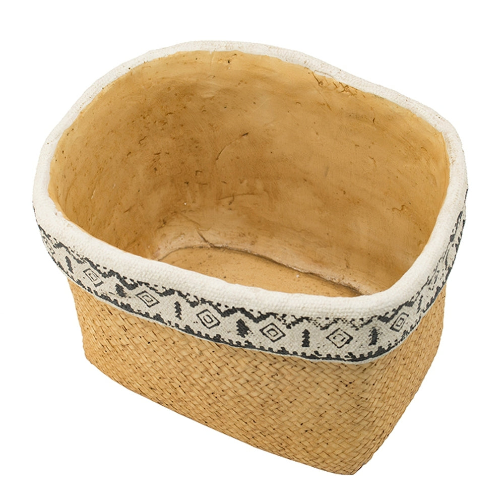 Set of 2 Rectangular Basket Planters with Geometric Trim, L:10.5x8.5x8' S:7.5x5.5x6.5' Media 6