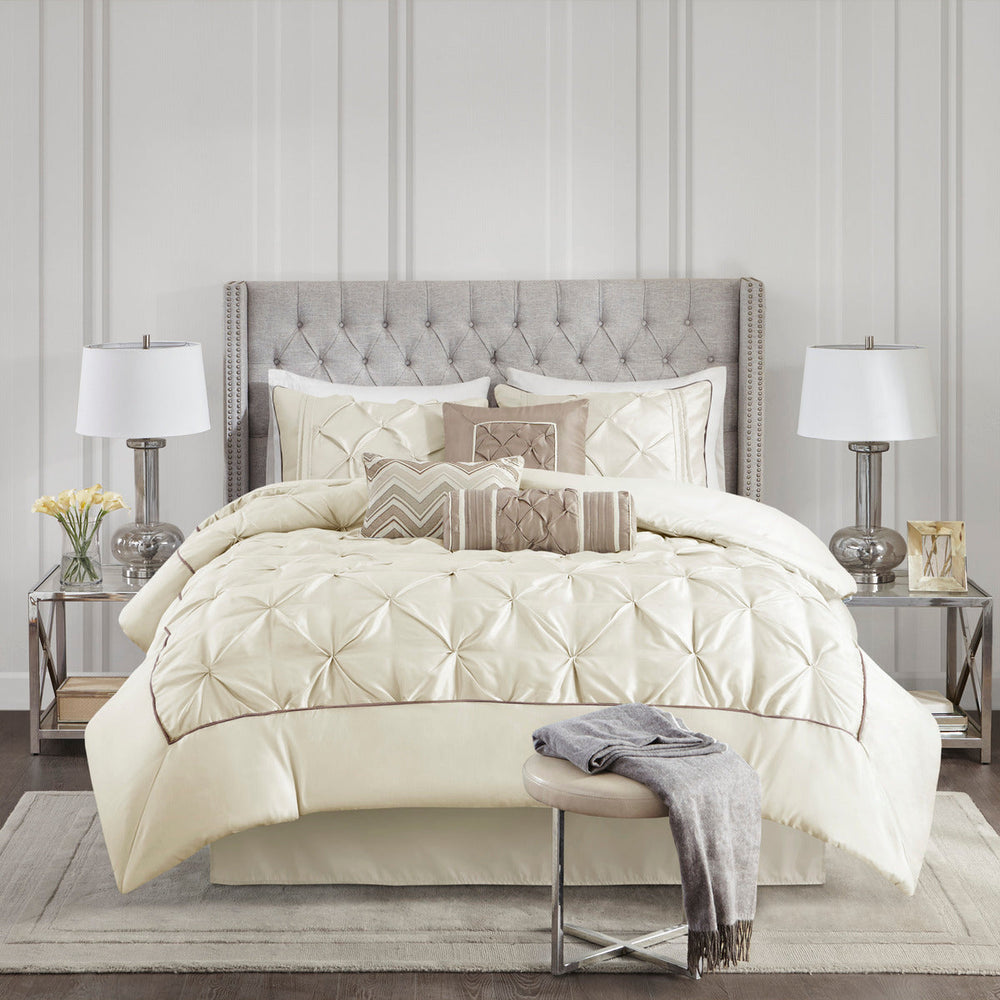 7 Piece Tufted Comforter Set Ivory Full Media 8