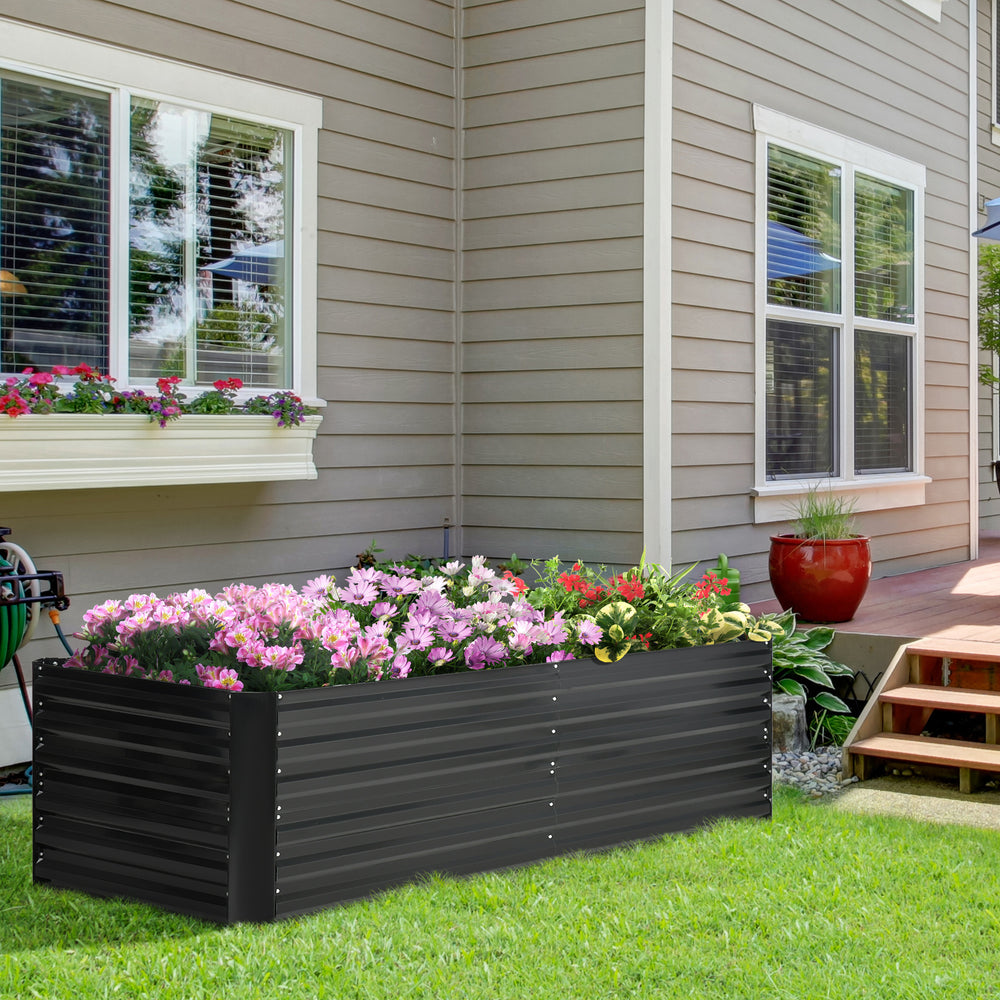 Outsunny Galvanized Raised Garden Bed Kit with Reinforcing Bars, Large and Tall Metal Planter Box for Vegetables, Flowers and Herbs, 6' x 3' x 2', Black Media 9