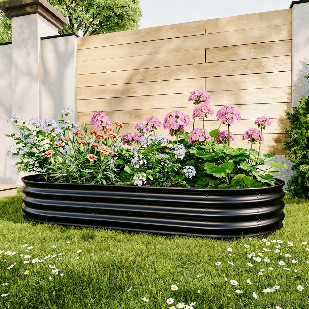 Galvanized Raised Garden Bed 8x4x1ft - Heavy Duty Metal Planter Box for Vegetables, Herbs & Flowers, Rust-Proof Outdoor Garden Bed with Large Capacity, Black Media 4