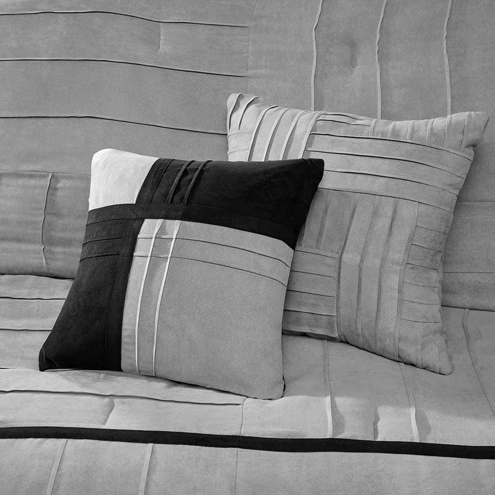 7 Piece Faux Suede Comforter Set Grey Cal King Media 2