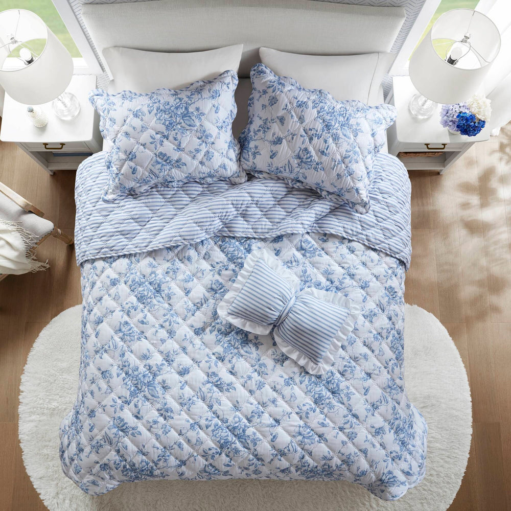 4 Pieces Full/Queen  Quilt Set with Decorative Pillow,Blue Media 26