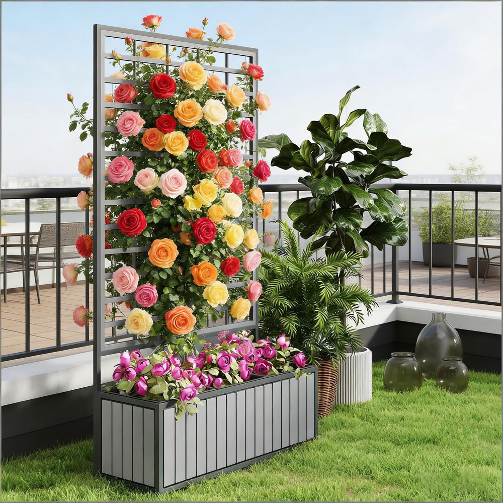 Wooden Raised Garden Bed with Trellis Media 5