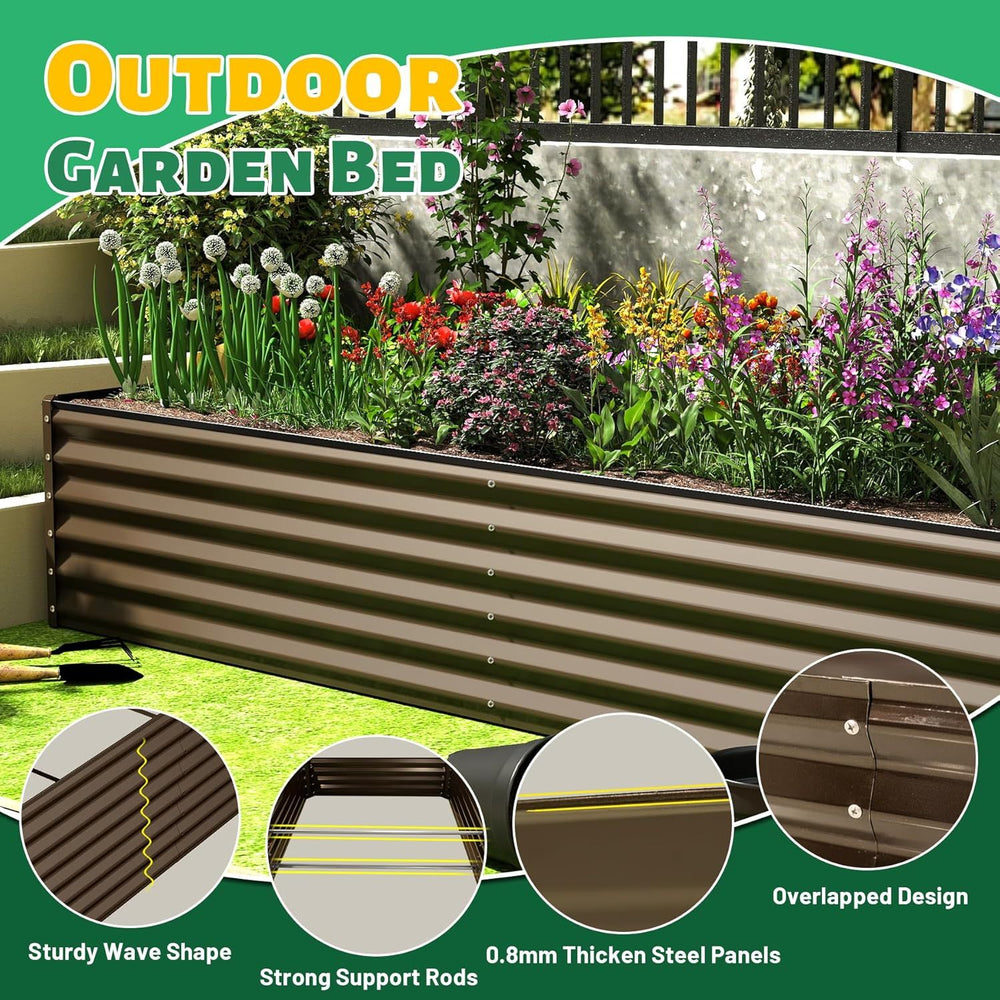 6x3x1.5ft Galvanized Raised Garden Bed, Outdoor Planter Garden Boxes Large Metal Planter Box for Gardening Vegetables Fruits Flowers, Brown Media 7