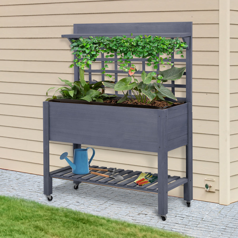 Outsunny 41' Raised Garden Bed with Trellis on Wheels, Wooden Elevated Planter Box with Legs and Bed Liner, for Flowers, Herbs & Vegetables, Gray Media 7