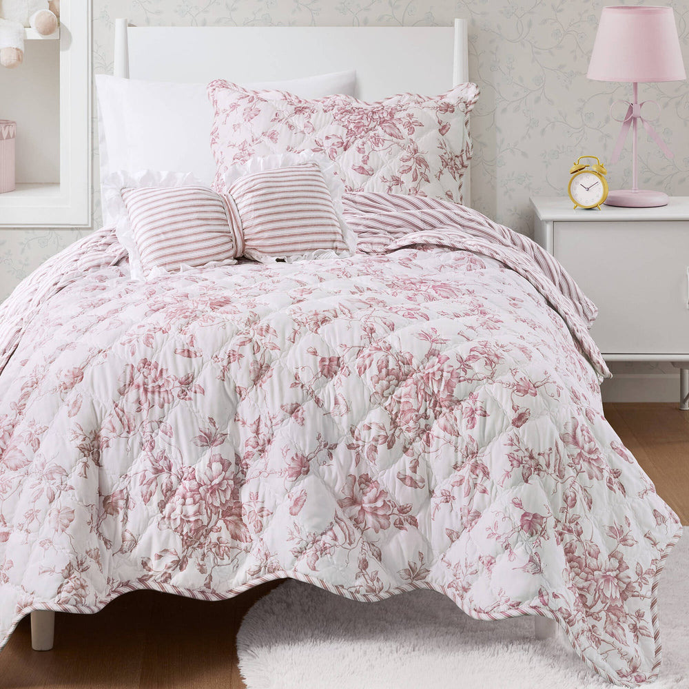 3 Pieces Twin/Twin XL Quilt Set with Decorative Pillow,Pink Media 6