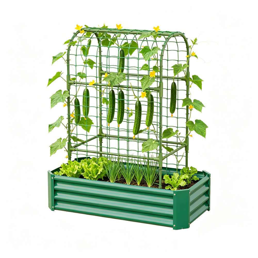 2-in-1 Raised Garden Bed with Trellis - 59' Tall Arch Planter Box for Climbing Plants, Outdoor Galvanized Metal Gardening Bed for Vegetables, Fruits, Flowers (Green, 4x2x1 Ft) Media 14