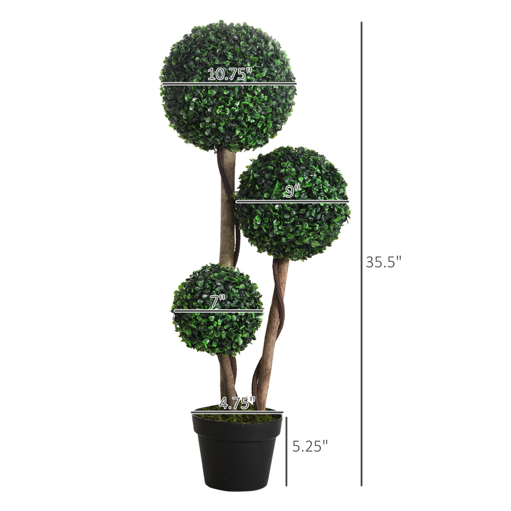 Artificial Plant for Home Decor Indoor & Outdoor Fake Plants Artificial Tree in Pot, 3 Ball Boxwood Topiary Tree for Home Office, Living Room Decor, Dark Green Media 7