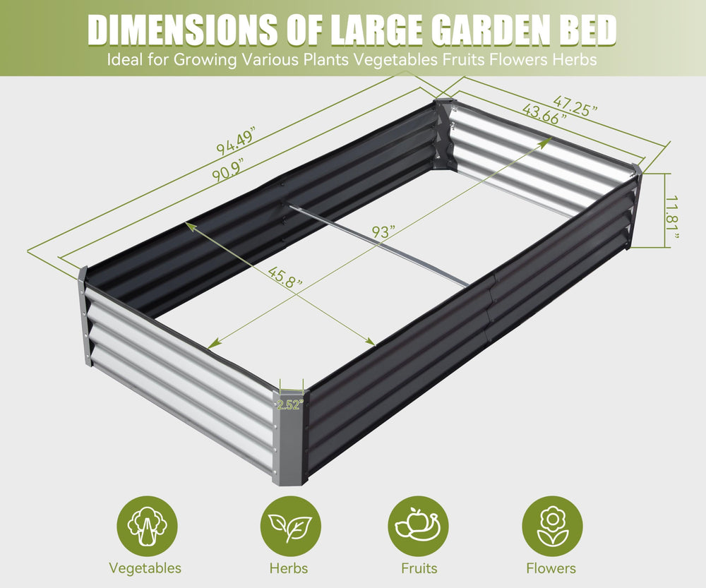 8x4x1 ft Galvanized Raised Garden Bed, Outdoor Planter Garden Boxes Large Metal Planter Box for Gardening Vegetables Fruits Flowers, Silver Media 8