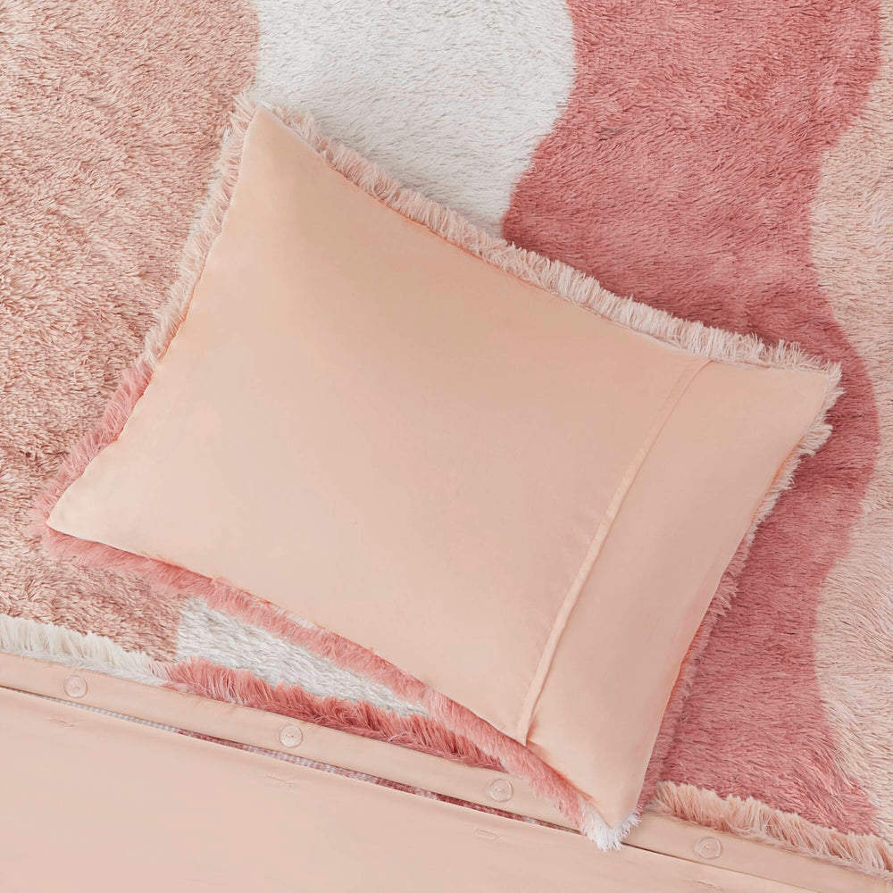2 PCS Twin/Twin XL Ombre Shaggy Faux Fur Duvet Cover Set Blush Multi Media 4