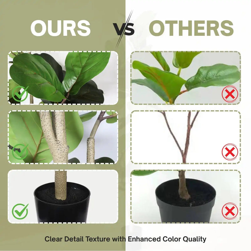 6FT Real Touch Fake Fiddle Leaf Fig Tree in Black Plastic Pot with Green Fabric Leaves, Indoor Decor for Home Office Living Room Corner