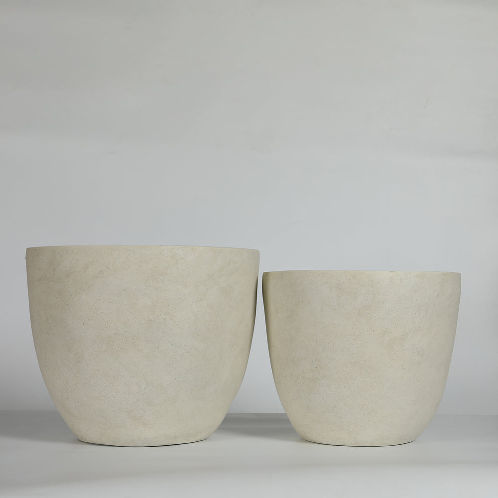 Round Concrete Planter Set of 2, Large Outdoor Indoor Handmade Rustic Decorative Planter Pots with Drainage Holes for Home Garden Patio, 15' x 13' & 18' x 14'  (white) Media 10