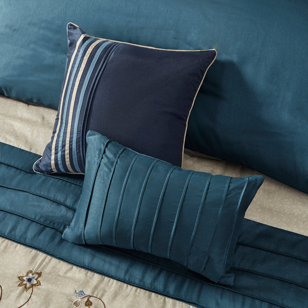 Embroidered 7 Piece Comforter Set Navy King Media 10