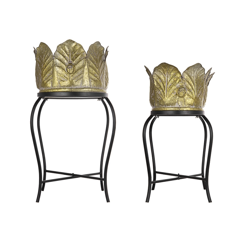 Set of 2 Metal Planter With Iron Legs Stand, L:27.2x19x32.3' S:23.5x16x26.5' Media 4