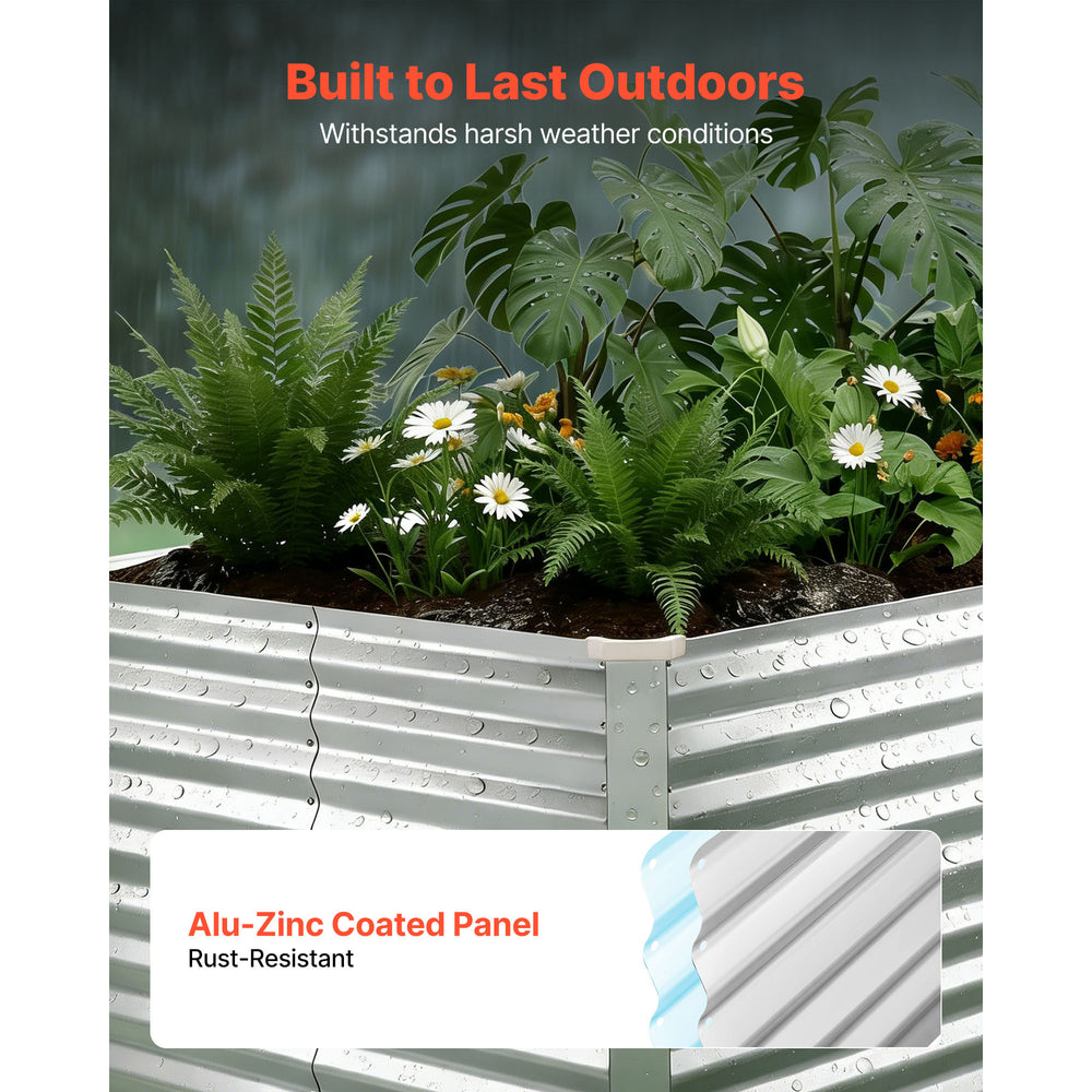 Galvanized Raised Garden Bed, 8 x 4 x 3 ft, Rectangular Metal Planter Box Kit Outdoor, Bottomless Elevated Planting Box with Gloves, Rustproof Alu-Zinc, for Growing Flowers Vegetables, Silver Media 7