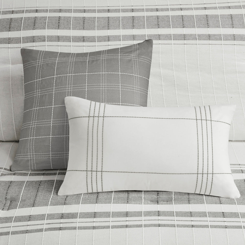 6 Piece Cotton Jacquard Oversized Comforter Set White/Grey Full Media 8