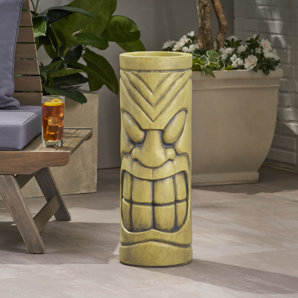 Stone Statue Urn Planter, Decorative Face Plant Pot, Antique Green Finish Media 4