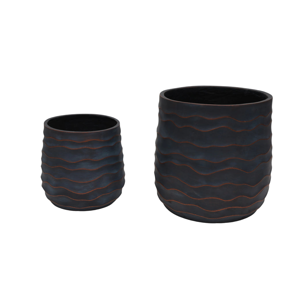 Large Round Planters Set of 2 (16.14'x15.75' & 11.8' x11.42'') - Lightweight Magnesium Oxide Plant Pot with Texture -Concrete Planter Pots with Drainage Hole – Indoor & Outdoor Use Media 5