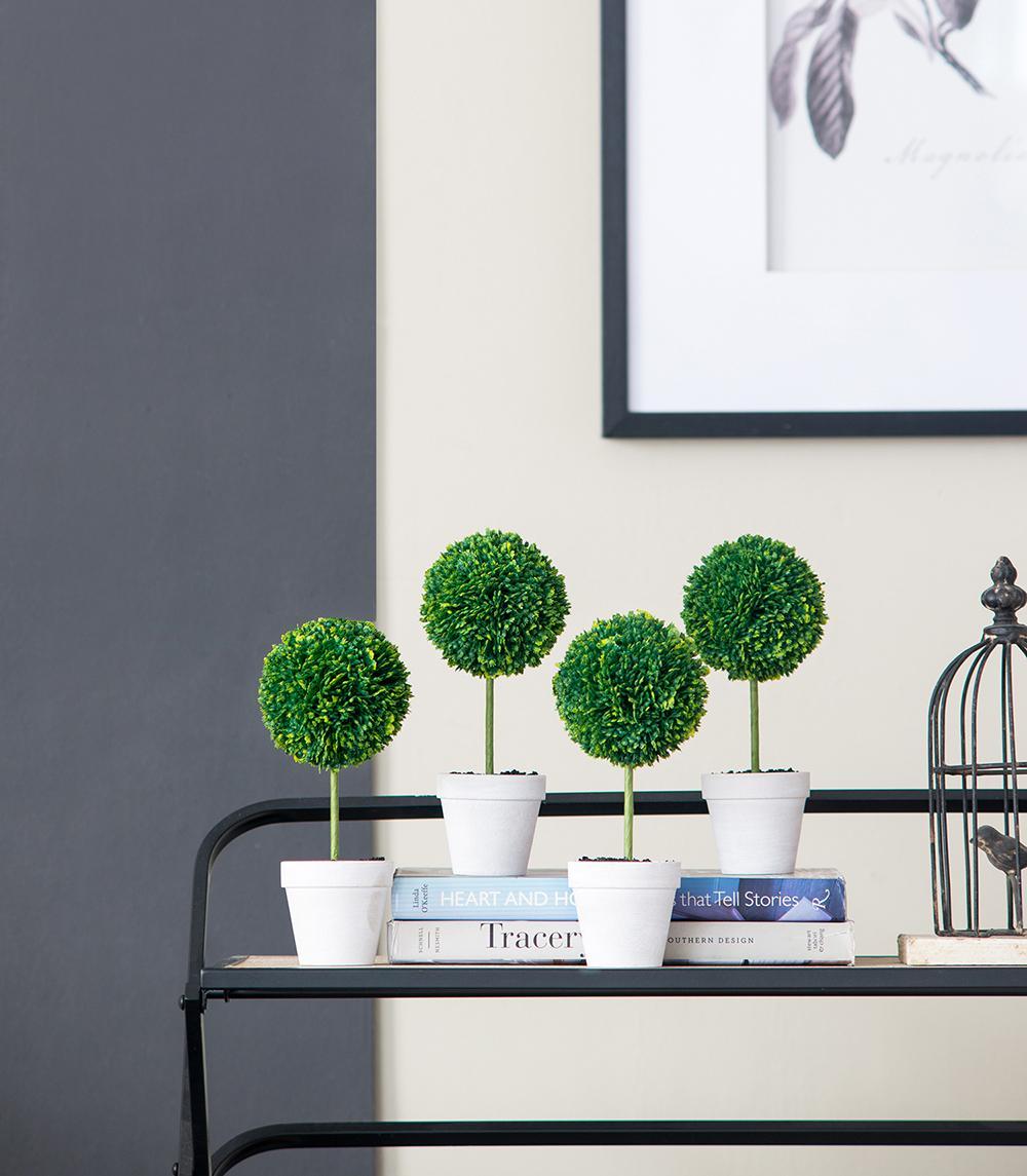 S/4 D3.5x9' Faux Topiaries With Cream Pot Media 2