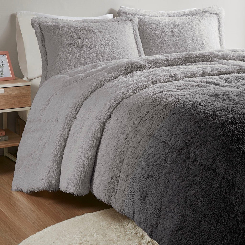 King/Cal King Ombre Shaggy Long Fur Comforter Mini Set Media 8