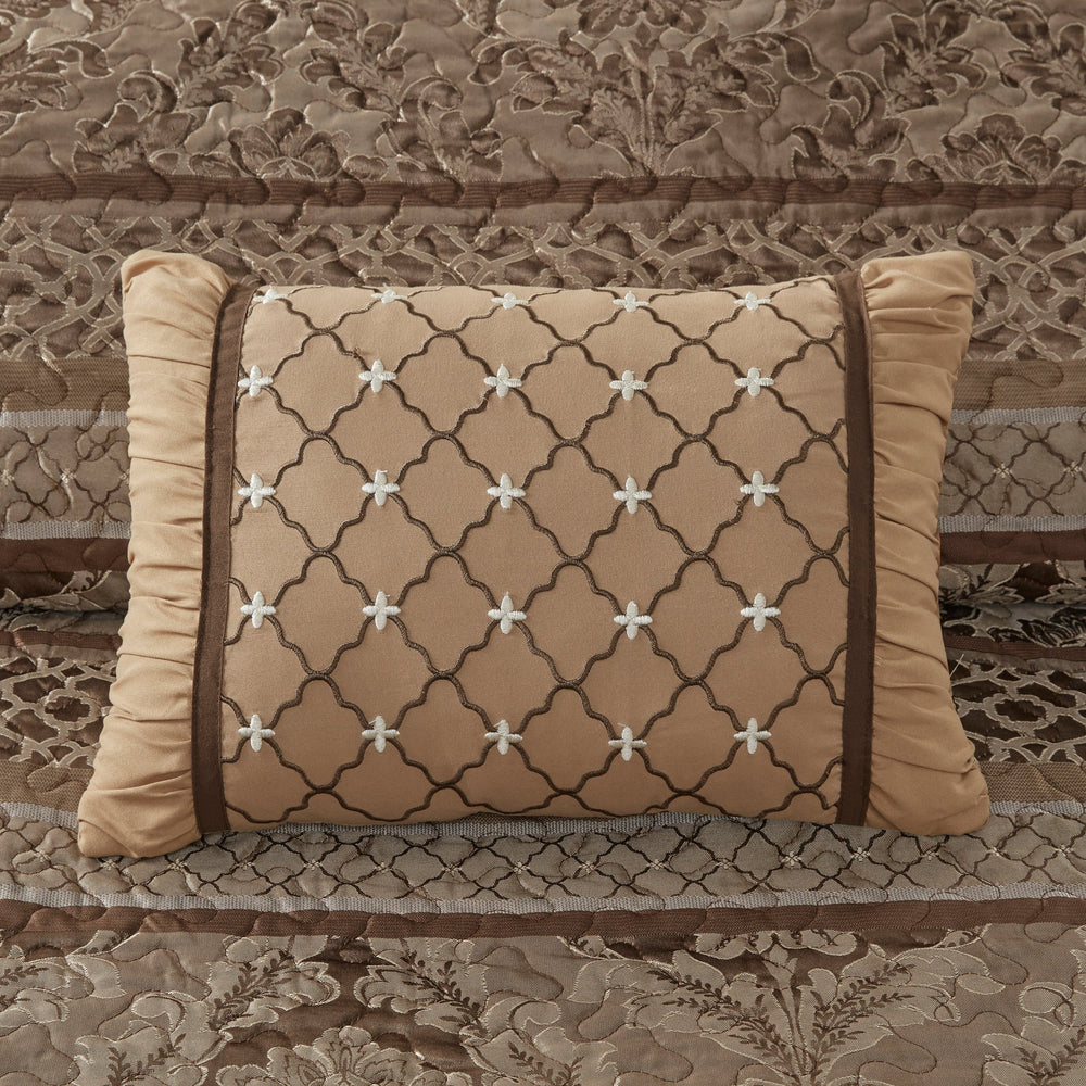 5 Piece Reversible Jacquard Bedspread Set Brown/Gold King Media 3