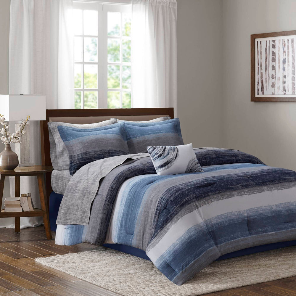7-Piece Twin 7 Piece Comforter Set with Cotton Bed Sheets,Navy Media 1