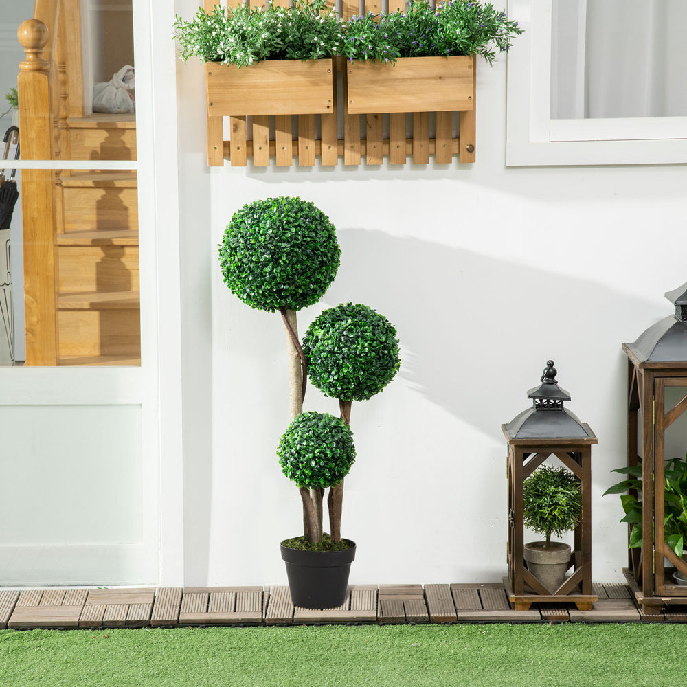 Artificial Plant for Home Decor Indoor & Outdoor Fake Plants Artificial Tree in Pot, 3 Ball Boxwood Topiary Tree for Home Office, Living Room Decor, Dark Green Media 5