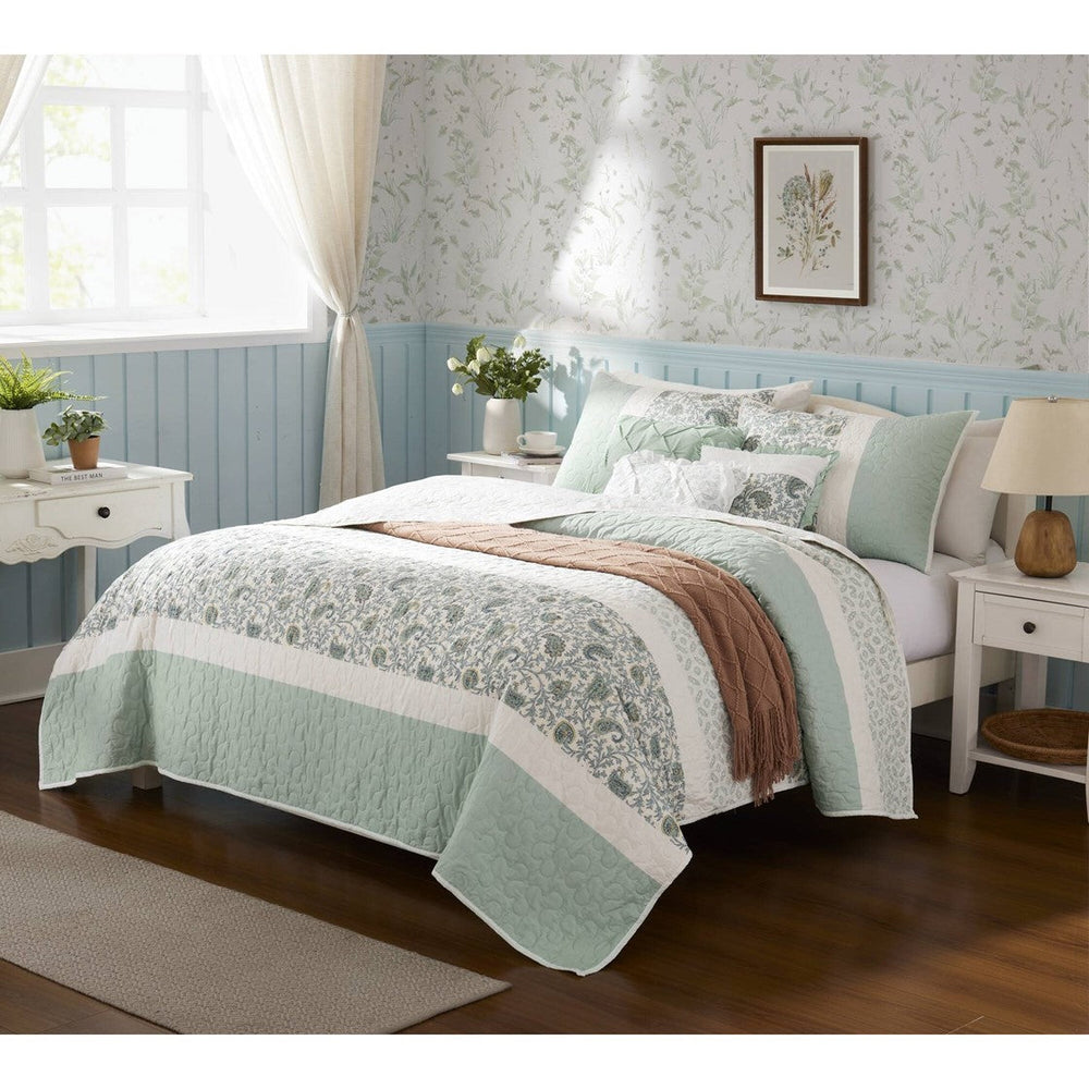 6 Piece Cotton Percale Quilt Set with Throw Pillows Aqua King/Cal King Media 12
