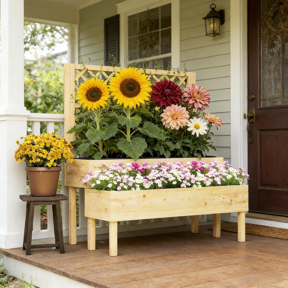 Patio Elevated Planter Box,Trellis Planter Box,Outdoor Raised Garden Bed Media 3