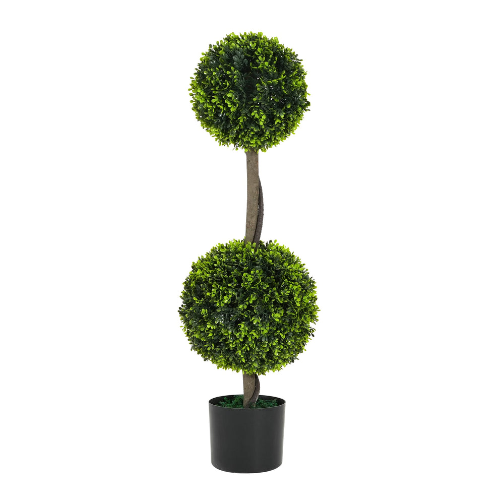 34' Artificial Topiary Boxwood Tree Double Ball with Black Plastic Pot, Set of 2 Media 5