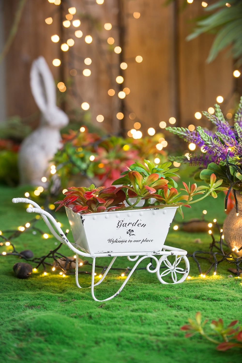 11.5x4x7' White Metal Decorative Disressed Wheelbarrow Planter, Tabletop Decor Media 17
