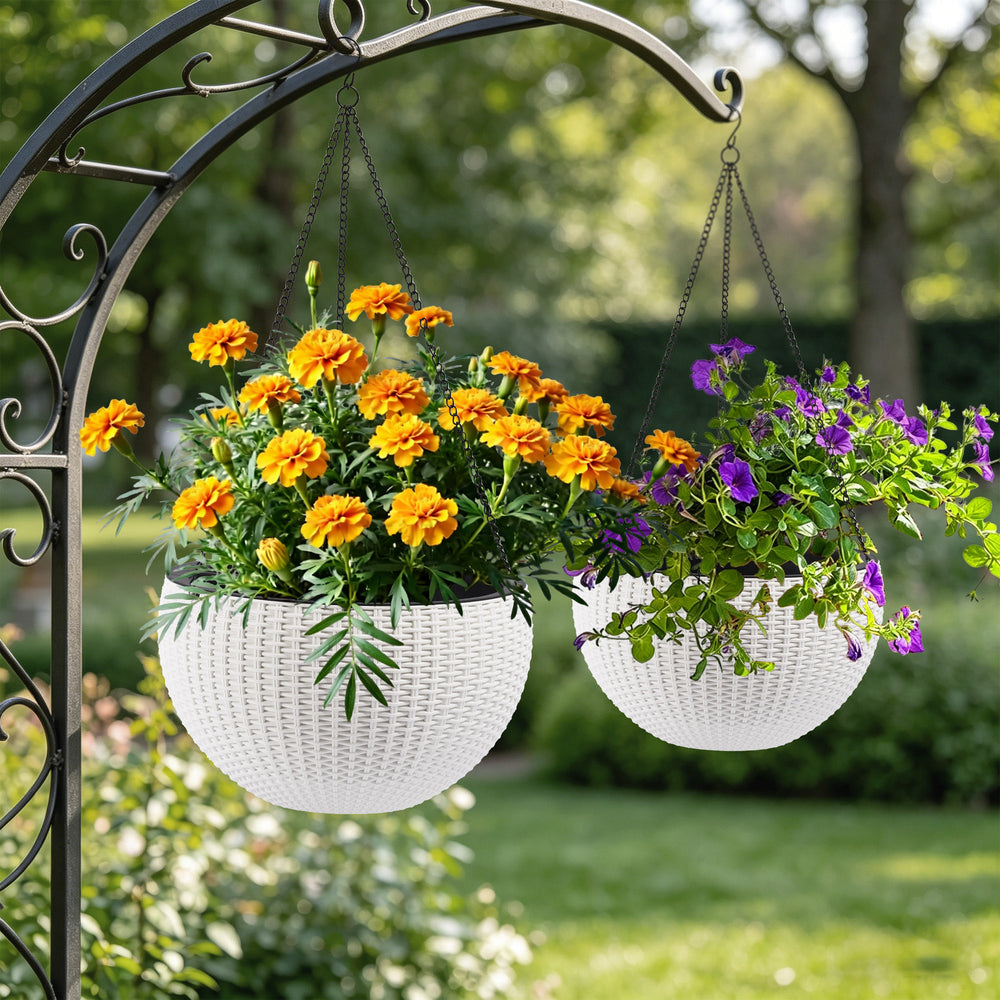 13.4 inch Self-Watering Hanging Rattan-Inspired Planter Large Capacity, Root-Rot Resistant Water Storage with Water Level Indicator, Dual-Use for Indoor & Balcony Decoration (Pack of 2, White) Media 4